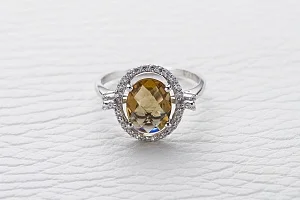 Кольцо из белого золота с султанитом и 30 фианитами