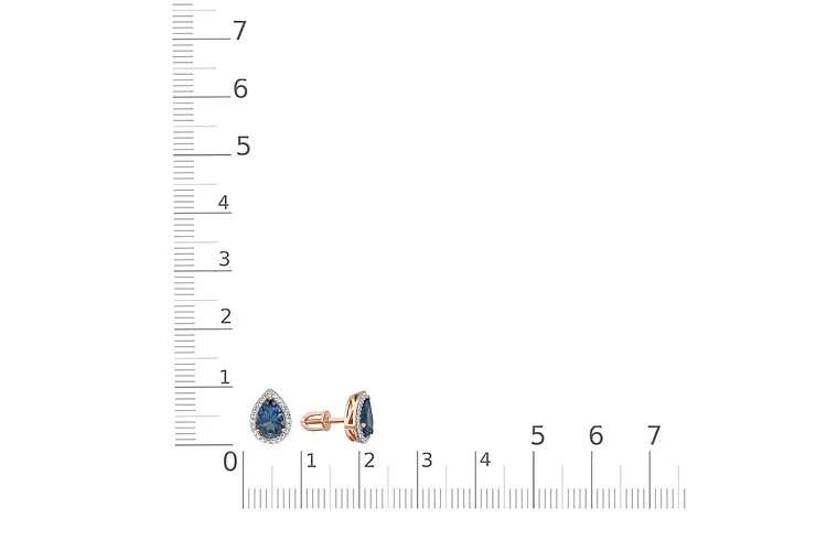 Серьги-пусеты из красного золота с 2 топазами лондон и 46 фианитами