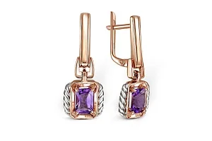 Серьги из красного золота с 2 аметистами