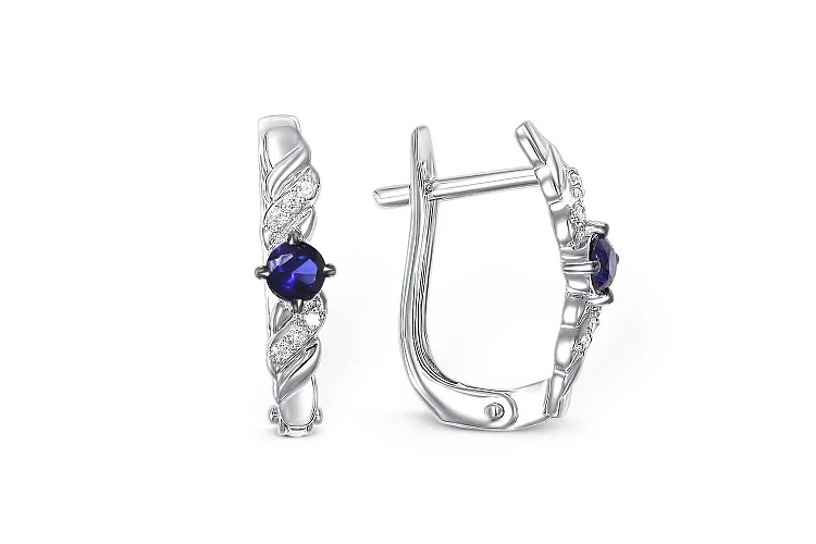 Серьги из белого золота с 2 сапфирами и 12 бриллиантами