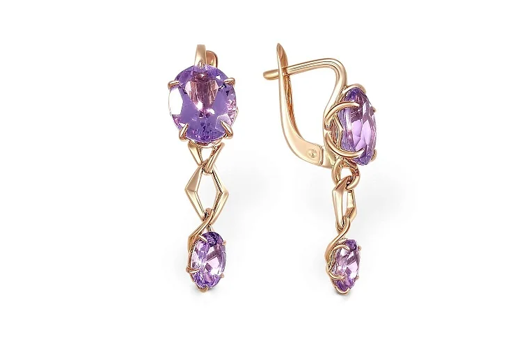 Серьги из красного золота с 4 аметистами