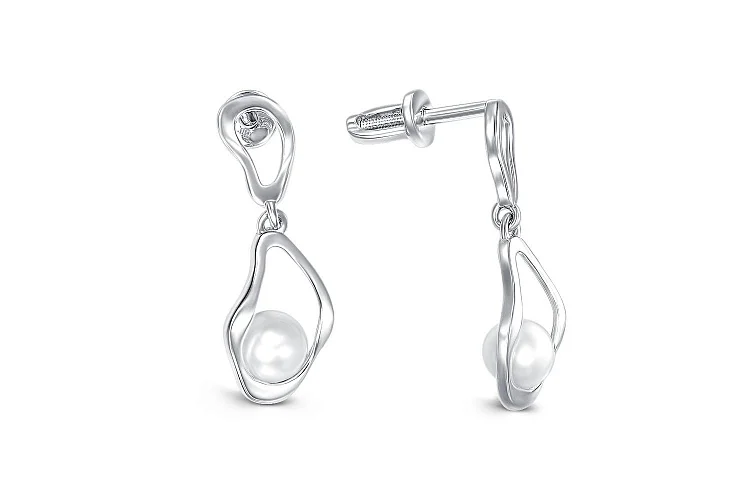 Серьги-пусеты из белого золота с 2 жемчужинами
