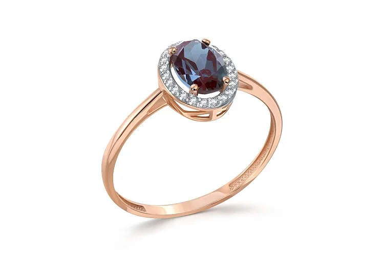 Кольцо из красного золота с александритом и 22 фианитами