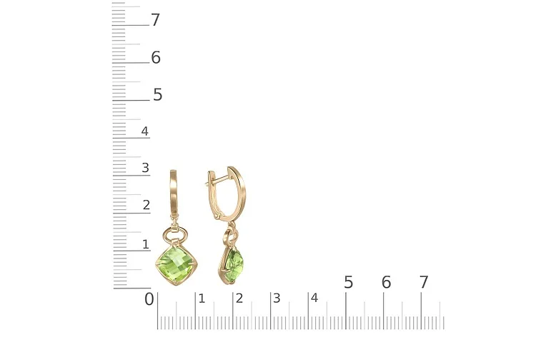 Серьги из жёлтого золота с 2 хризолитами