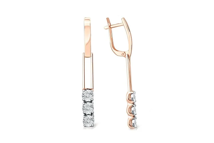 Серьги из красного золота с 6 бриллиантами