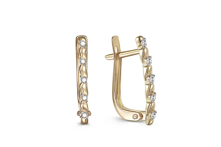 Серьги Дорожки из жёлтого золота с 10 фианитами