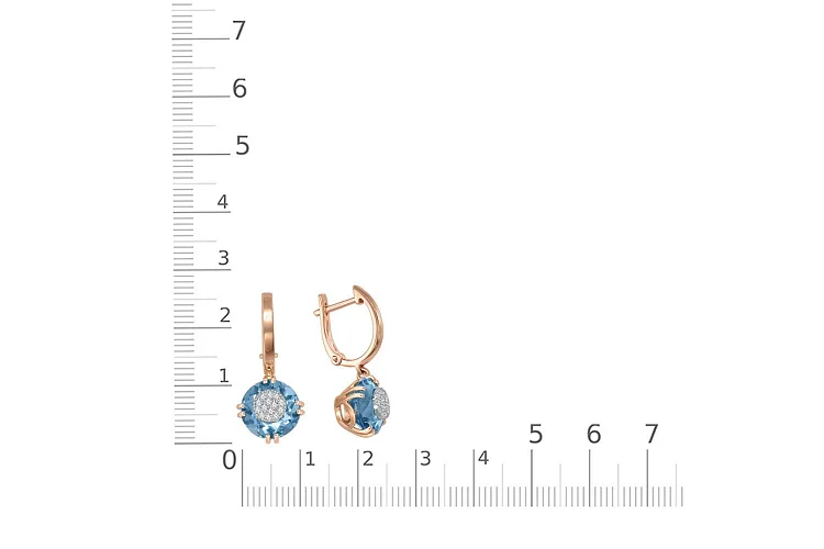 Серьги из красного золота с 2 топазами swiss и 28 бриллиантами