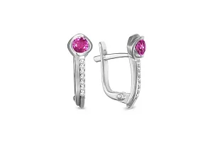 Серьги из белого золота с 2 корундами и 14 бриллиантами