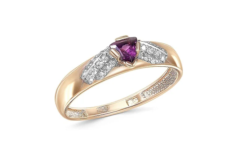 Кольцо из красного золота с родолитом и 27 фианитами