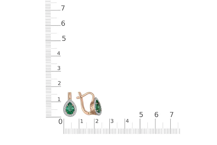 Серьги из красного золота с 2 изумрудами и 36 бриллиантами