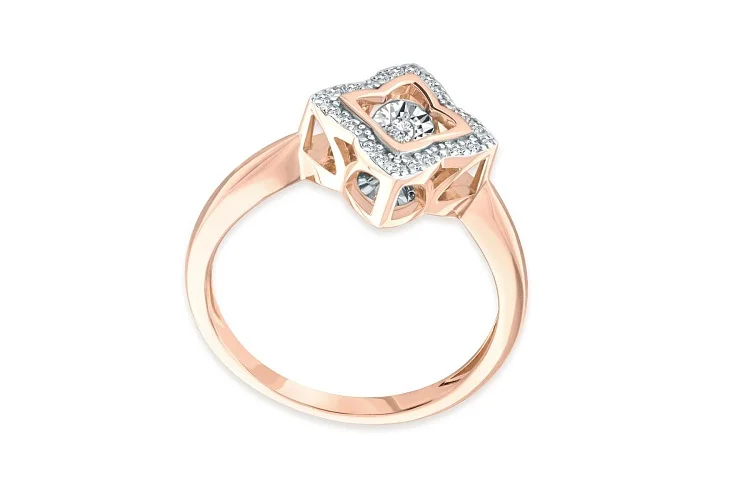 Кольцо Клевер из красного золота с 21 бриллиантами