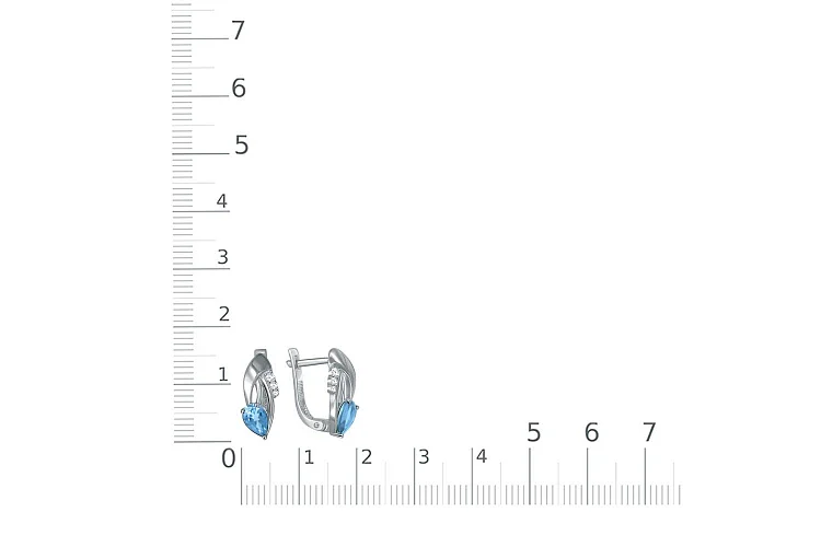 Серьги из белого золота с 2 топазами swiss и 6 фианитами