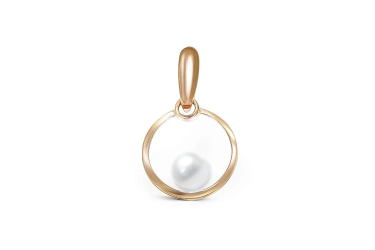 Подвеска Круг из красного золота с жемчугом