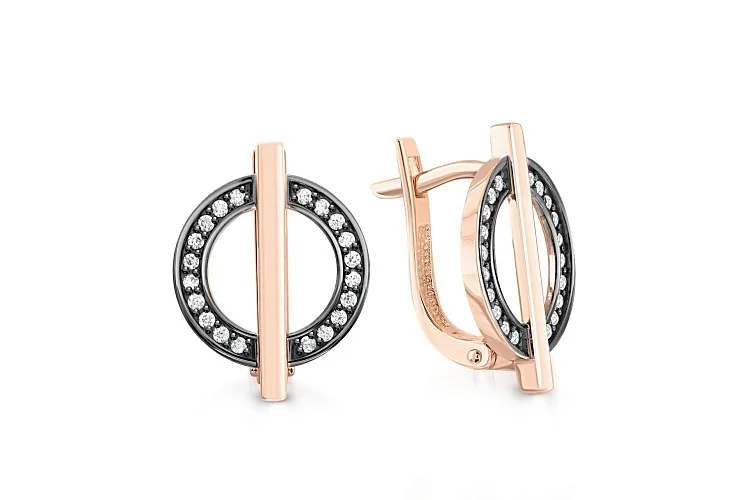 Серьги Круги из красного золота с 40 фианитами