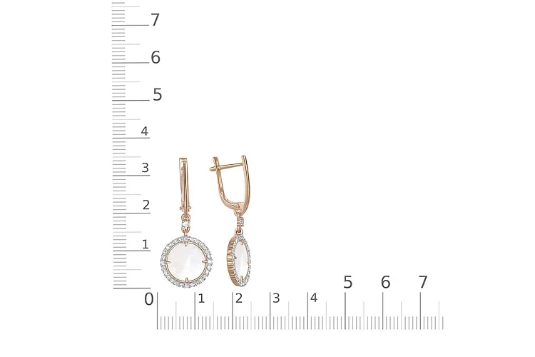 Серьги из красного золота с перламутром и 58 фианитами