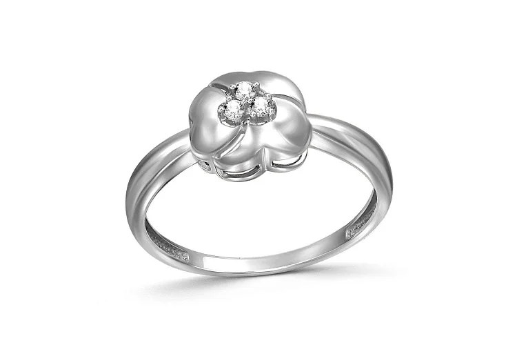 Кольцо Цветок из белого золота с 3 фианитами