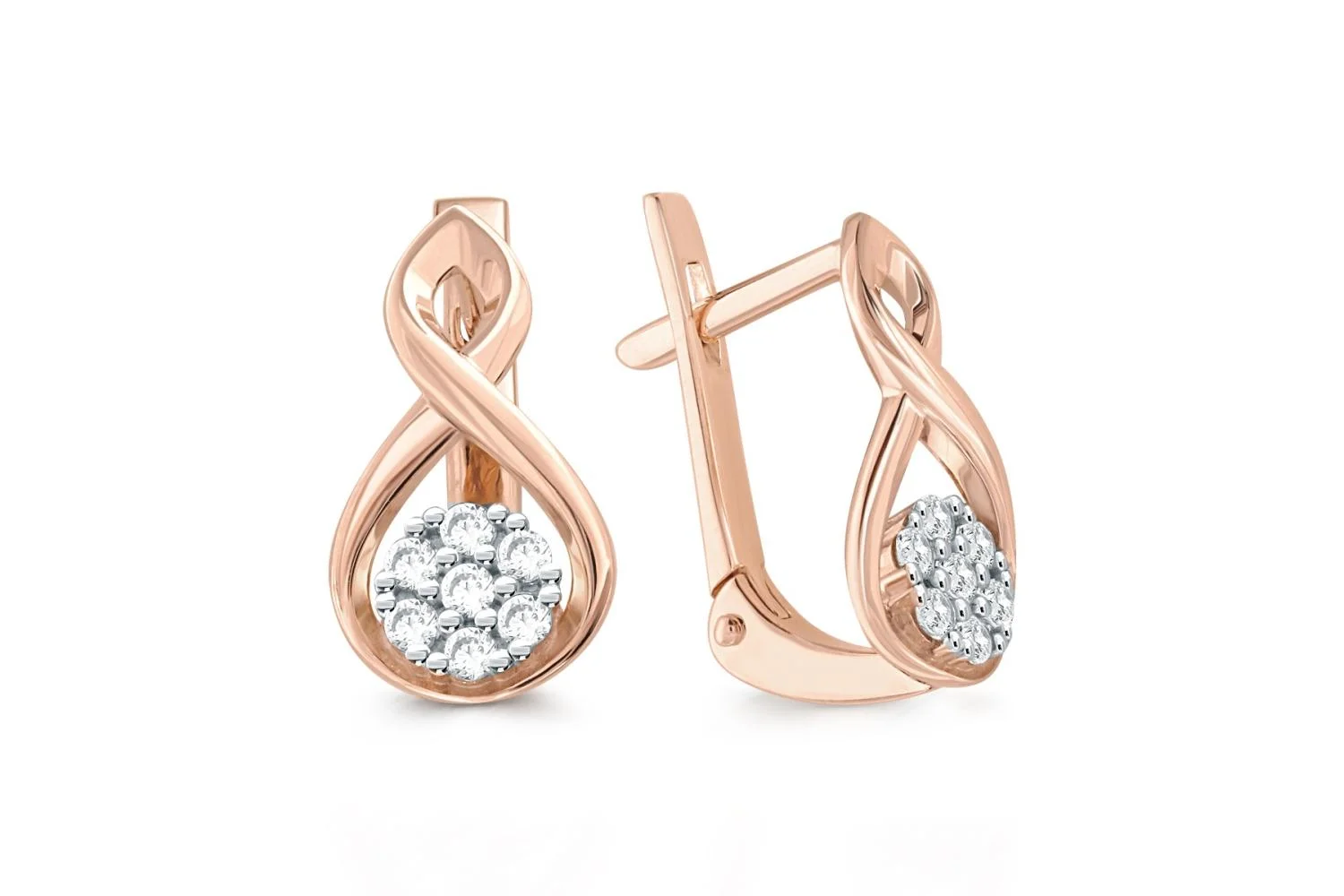 Серьги из красного золота с 14 фианитами