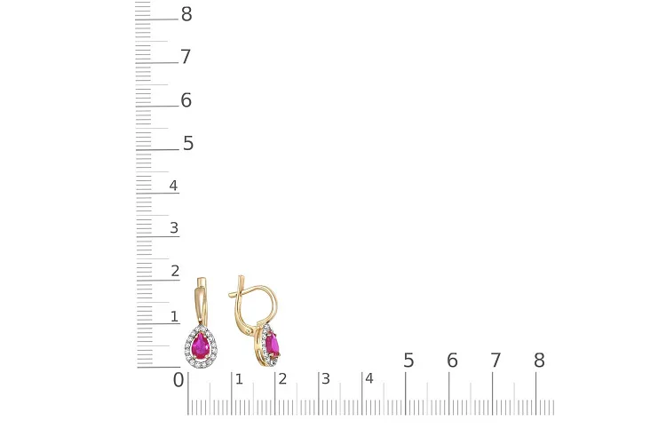 Серьги из жёлтого золота с 2 рубинами и 32 бриллиантами