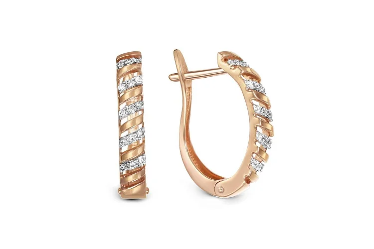 Серьги из красного золота с 30 фианитами