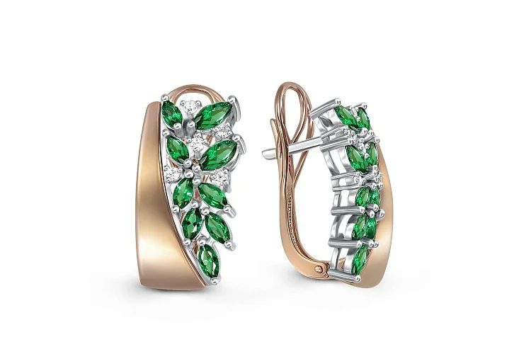 Серьги из красного золота с 28 фианитами