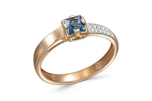 Кольцо из красного золота с топазом лондон и 12 фианитами