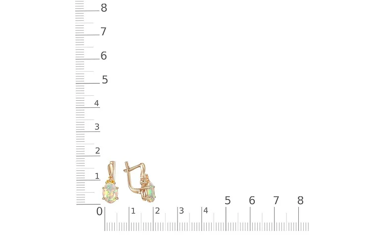 Серьги из красного золота с 2 опалами и 6 сапфирами