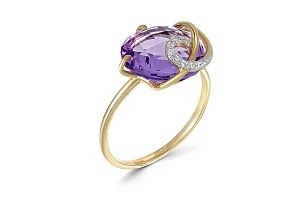 Кольцо из жёлтого золота с аметистом и 8 фианитами