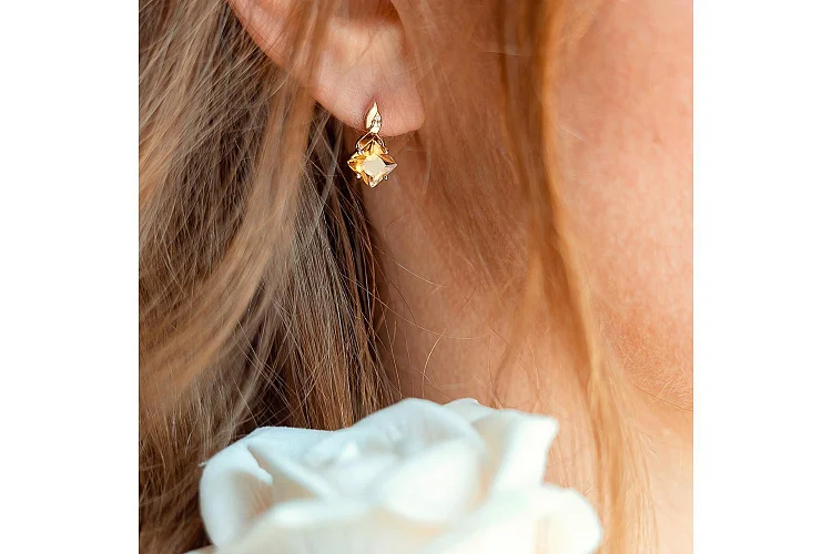 Серьги из красного золота с 2 цитринами