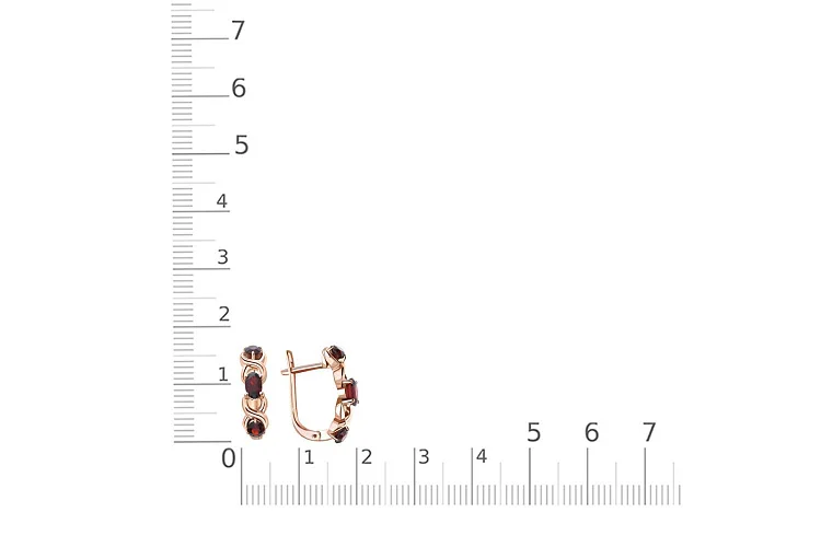 Серьги из красного золота с 6 гранатами