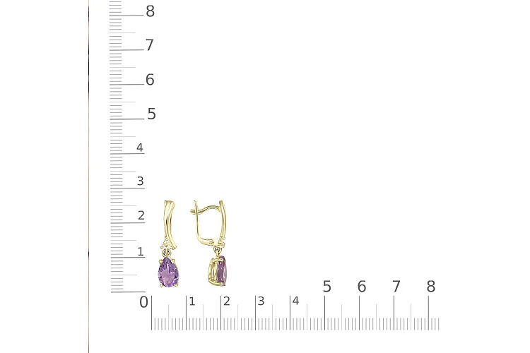 Серьги из жёлтого золота с 8 аметистами