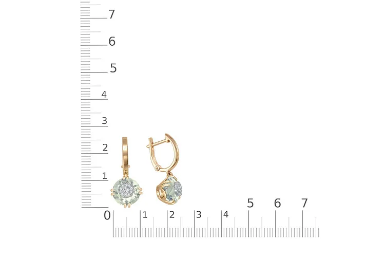 Серьги из жёлтого золота с 2 аметистами и 28 бриллиантами