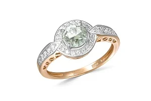 Кольцо из красного золота с аметистом и 26 фианитами