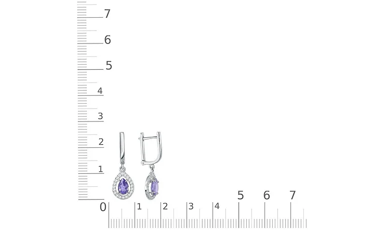 Серьги из белого золота с 2 ситаллами и 40 фианитами