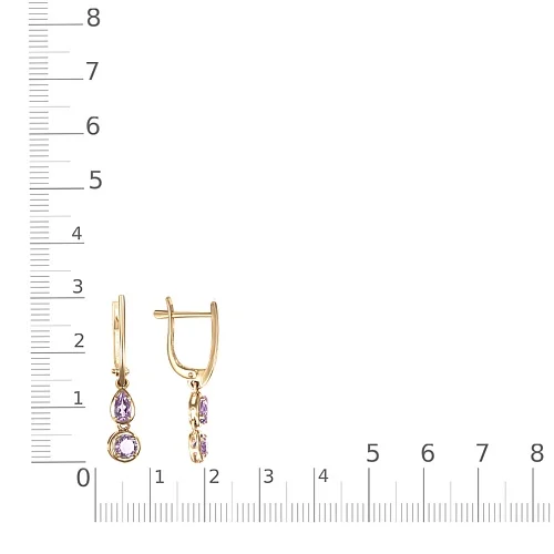 Серьги из жёлтого золота с 4 аметистами