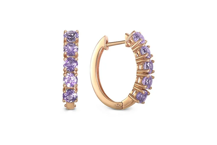 Серьги Дорожки из красного золота с 10 аметистами