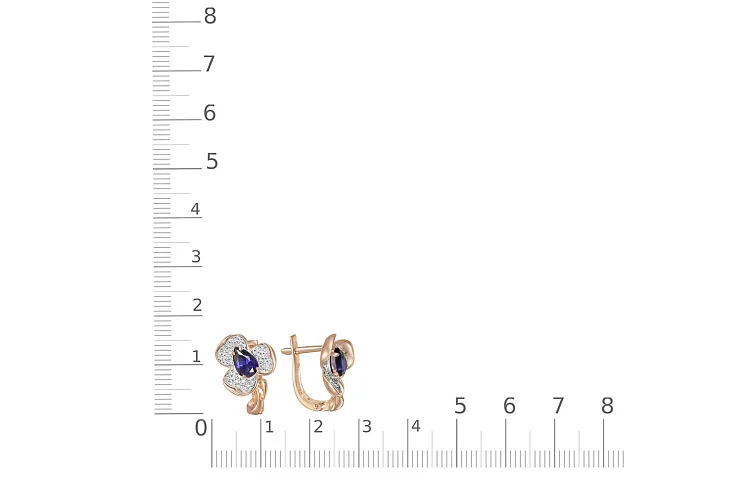 Серьги Цветы из красного золота с 2 корундами и 58 бриллиантами