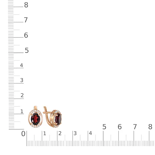 Серьги из красного золота с 2 гранатами и 20 фианитами