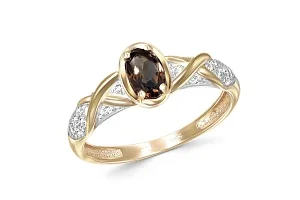 Кольцо из жёлтого золота с раухтопазом и 20 фианитами