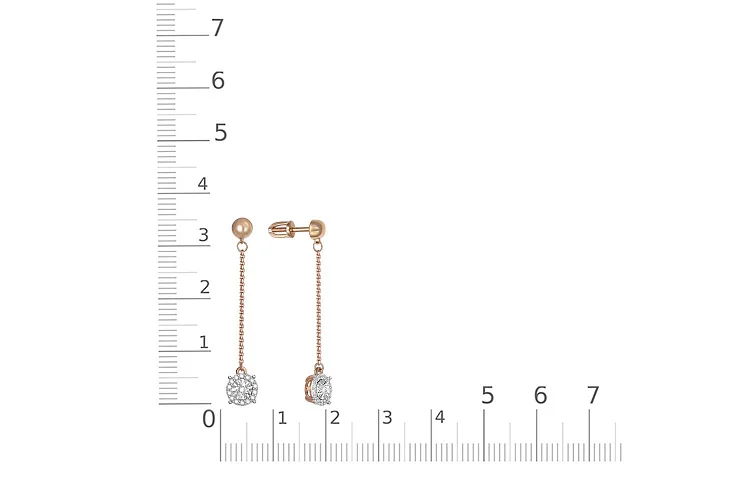 Серьги-пусеты из красного золота с 30 бриллиантами