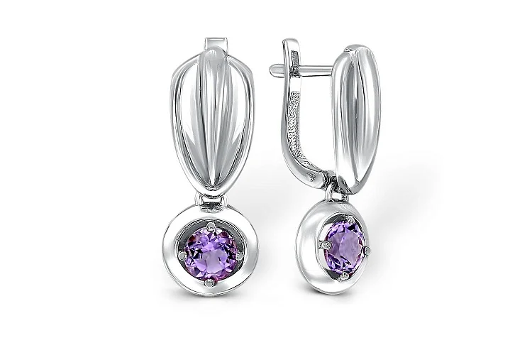 Серьги из белого золота с 2 аметистами