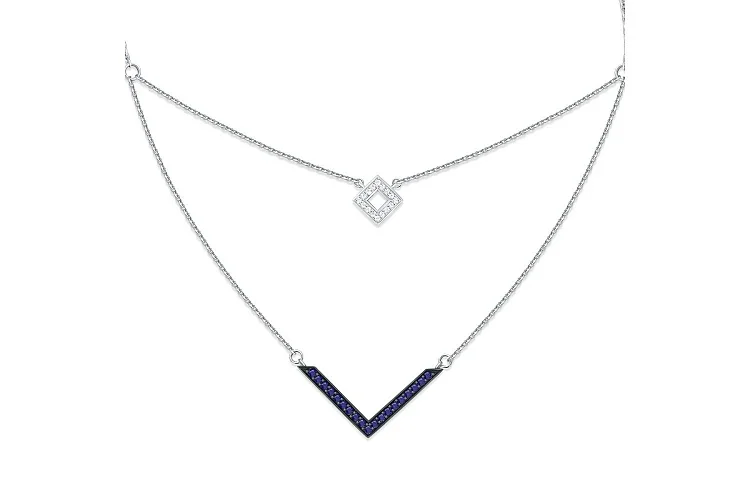 Колье Квадрат из белого золота с 19 сапфирами и 16 бриллиантами