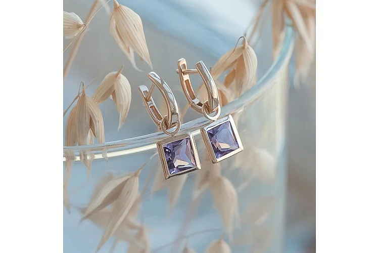 Серьги-трансформеры из красного золота с 2 аметистами