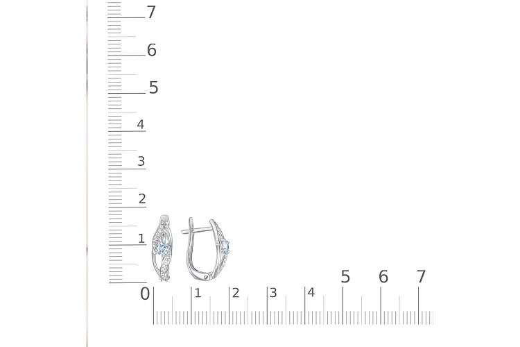 Серьги из белого золота с 2 топазами swiss и 16 фианитами