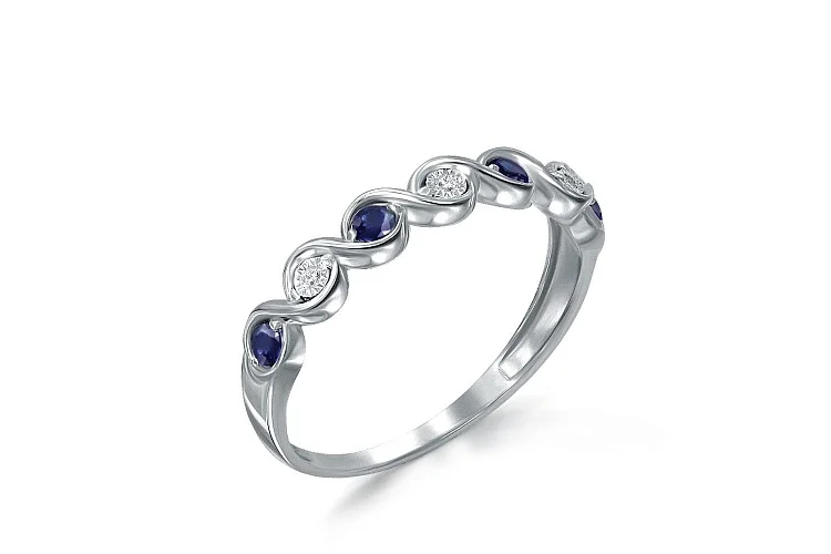 Кольцо Дорожка из белого золота с 4 сапфирами и 3 бриллиантами