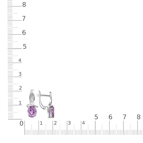 Серьги из белого золота с 2 аметистами и 6 фианитами