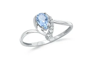 Кольцо из белого золота с топазом sky и 6 фианитами