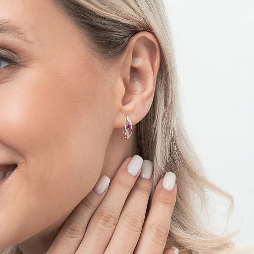 Кольцо из красного золота с родолитом и 8 фианитами