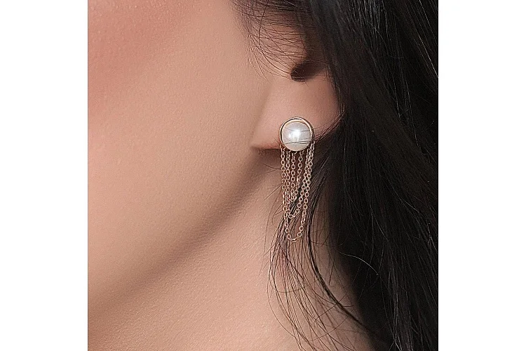 Серьги-пусеты из красного золота с 2 жемчужинами