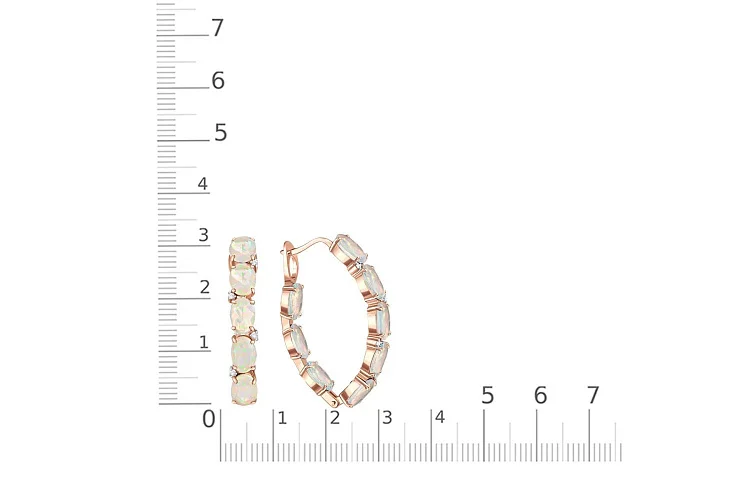 Серьги Дорожки из красного золота с 16 опалами и 8 фианитами