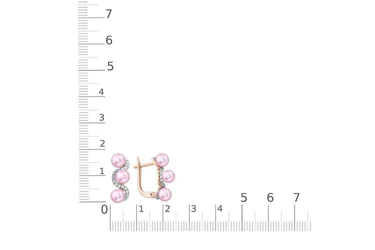 Серьги из красного золота с 6 жемчужинами и 40 фианитами